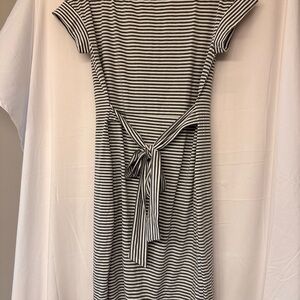 Black and White Tie Front Sheath Midi Dress